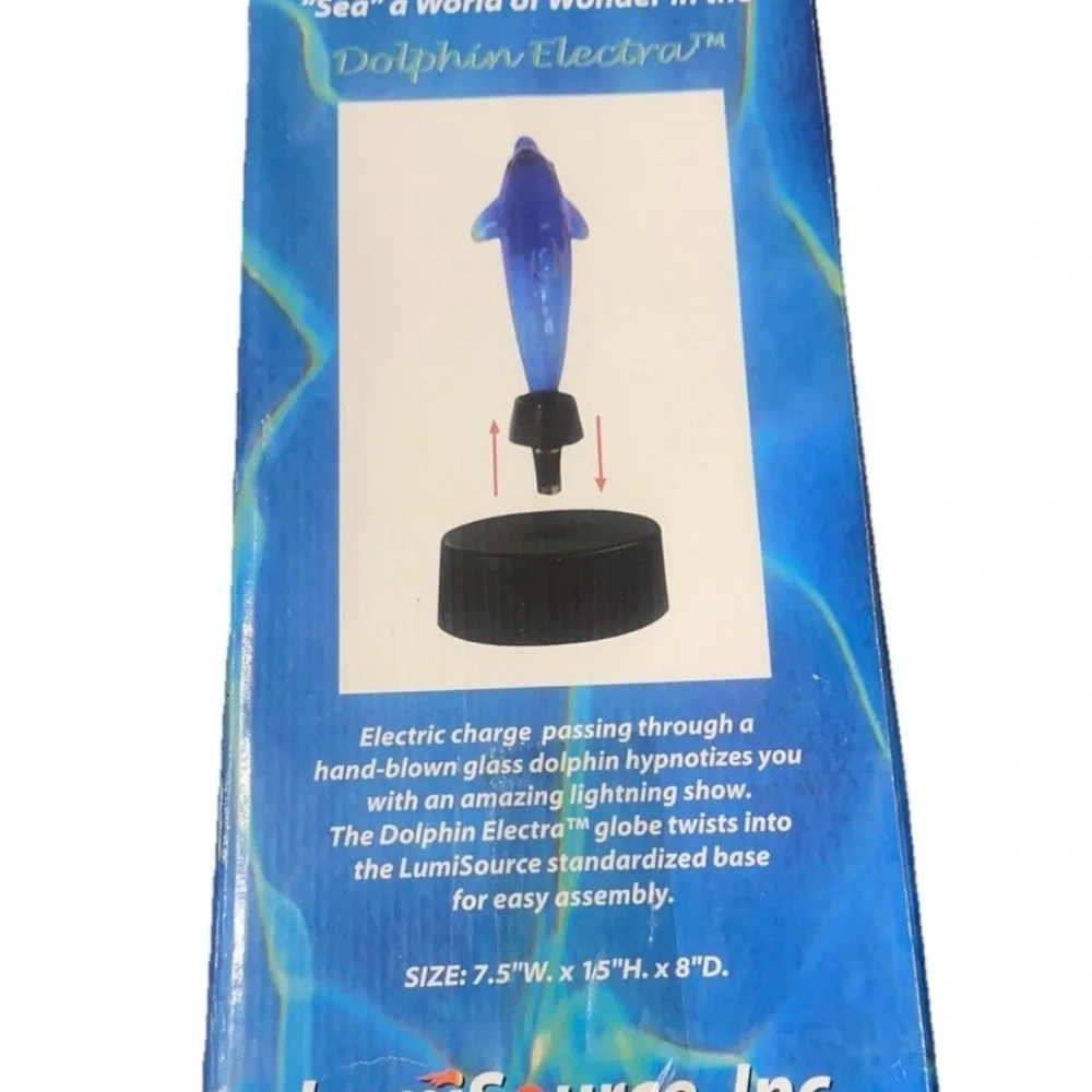 VTG LumiSource Electra Neon Blue Glass Dolphin Motion Plasma Lamp 15” w/ Box